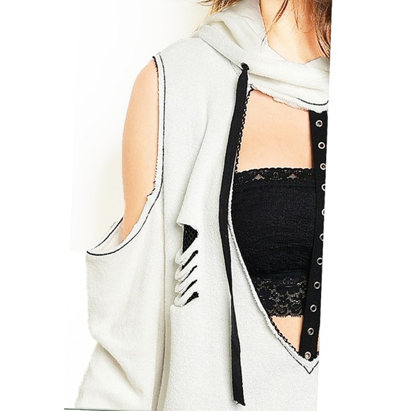 Moto Hippie Distressed Hoodie Tunic Sweater Top WT - Picture 6 of 8